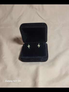 Gold Lightning Bolt Stud Earrings - Women Jewelry